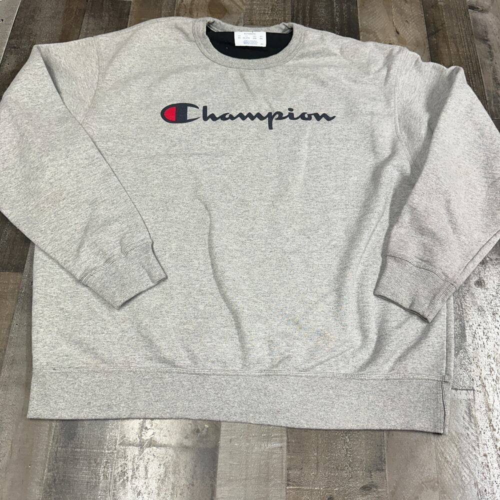 Champion Men’s Pullover Crewneck Sweatshirt Gray Authentic Cotton - 2XL